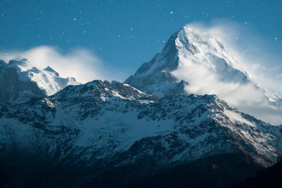 Snowy mountain peak.