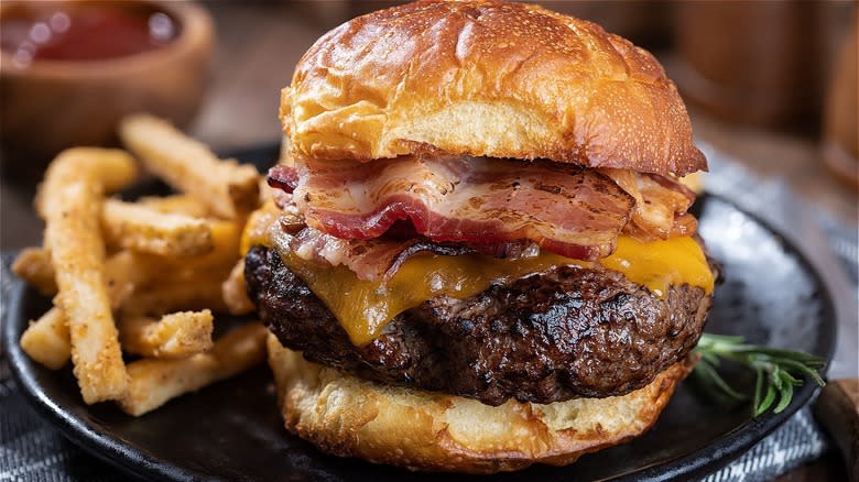 bacon cheeseburger and fries