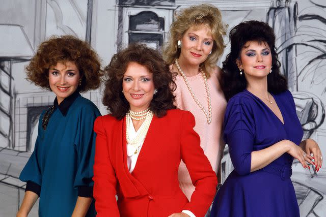 <p>CBS via Getty</p> Annie Potts (as Mary Jo Shively), Dixie Carter (as Julia Sugarbaker), Jean Smart (as Charlene Frazier Stillfield), and Delta Burke (as Suzanne Sugarbaker) in 'Designing Women'