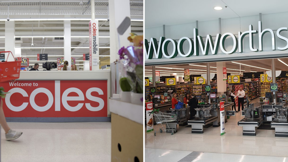 Pictured: Coles and Woolworths supermarkets. Images: Getty