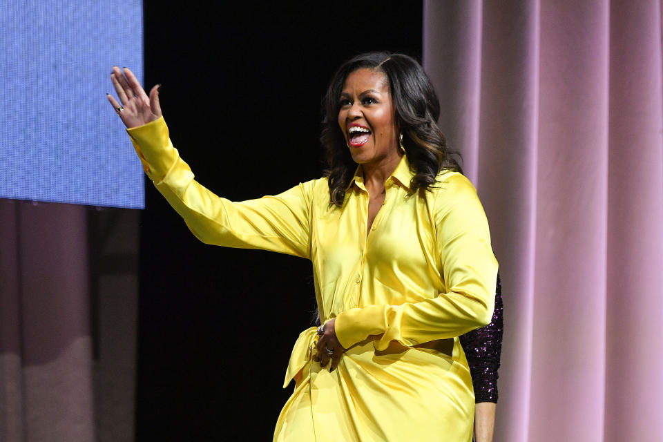 Former first lady Michelle Obama discusses her book <em>Becoming</em> at Barclays Center on Dec. 19 in New York City. (Photo: Dia Dipasupil/Getty Images)