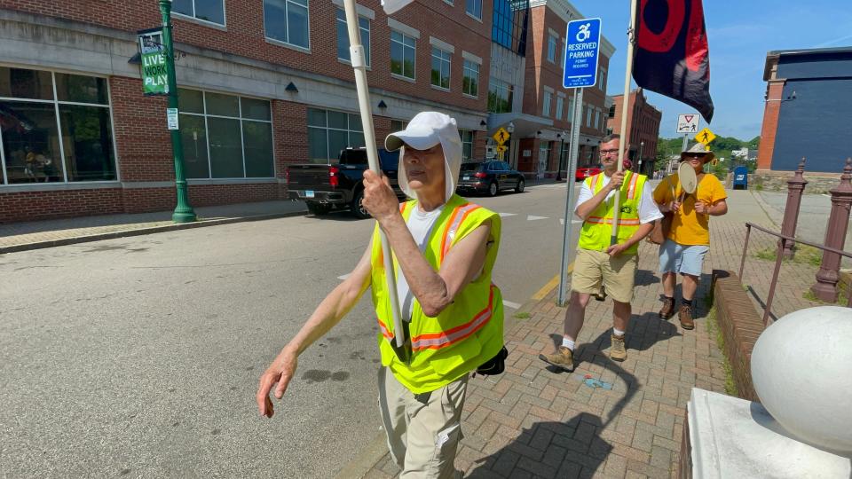 Vietnam vet James Williams among the Veterans for Peace marchers in Norwich Tuesday. The organization is in the middle of a march that started in Maine and will end in Washington, D.C., in early July.