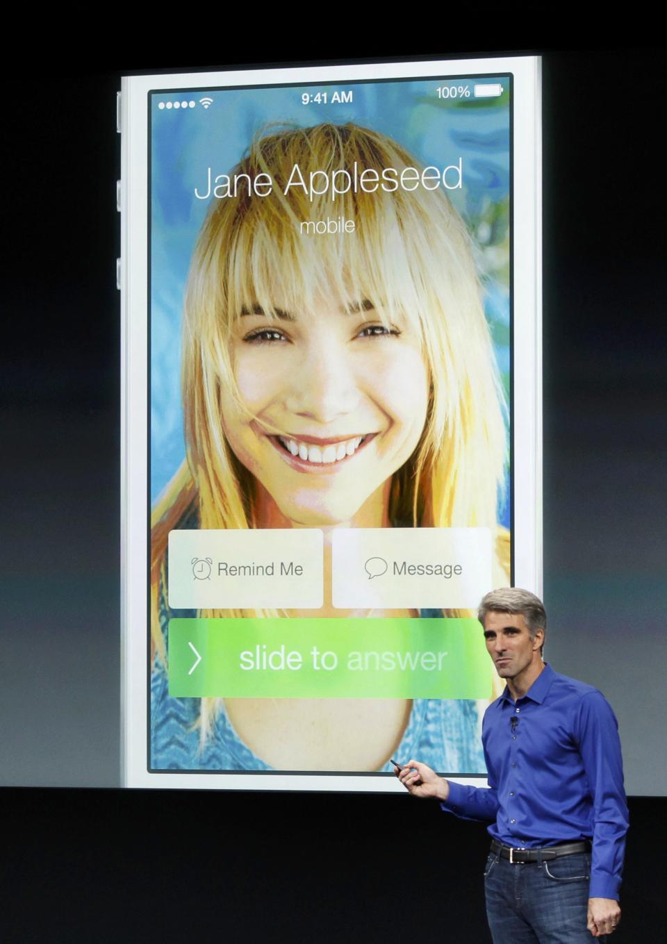 Craig Federighi, Senior VP of Software Engineering at Apple Inc speaks during Apple Inc's media event in Cupertino