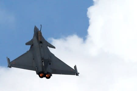 A Dassault Rafale fighter performs at the 53rd International Paris Air Show at Le Bourget Airport near Paris