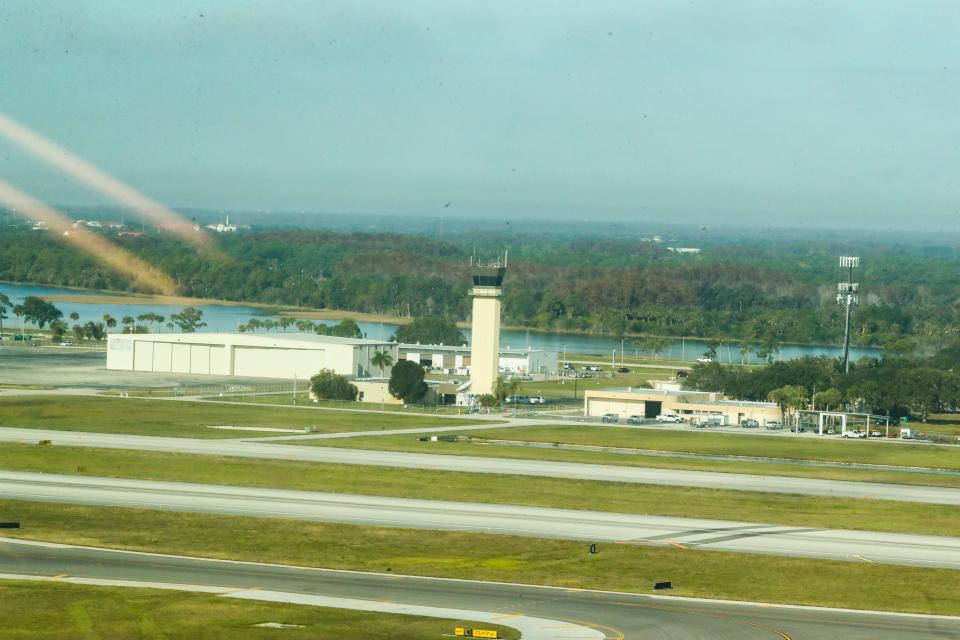 View from new  Southwest International Airport traffic control tower on which work was recently completed.  The airport will turn the facility over to the Federal Aviation Administration which will take a year to fit the new tower with gear and systems required to switch air traffic control over from the existing tower which is nearly 40 years old and a little more than  half the height. of the new tower.