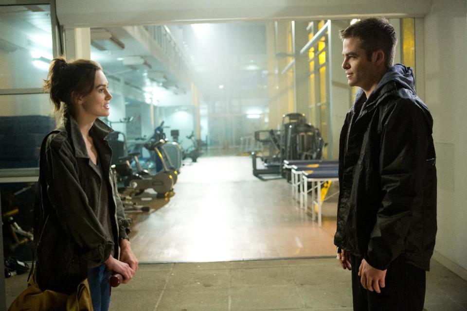 This image released by Paramount Pictures shows Keira Knightley, left, and Chris Pine in "Jack Ryan: Shadow Recruit," an action thriller about a covert CIA analyst who uncovers a Russian plot to crash the U.S. economy with a terrorist attack. (AP Photo/Paramount Pictures, Larry Horricks)