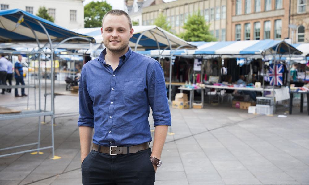 Ben Bradley campaigns in Mansfield town square.