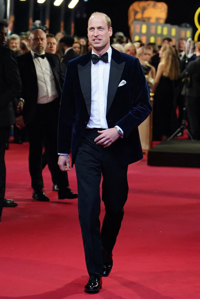 Britain's Prince William, Prince of Wales, president of Bafta, arrives to attend the BAFTA British Academy Film Awards at the Royal Festival Hall, Southbank Centre, in London, on February 18, 2024. (Photo by Jordan Pettitt / POOL / AFP) (Photo by JORDAN PETTITT/POOL/AFP via Getty Images)