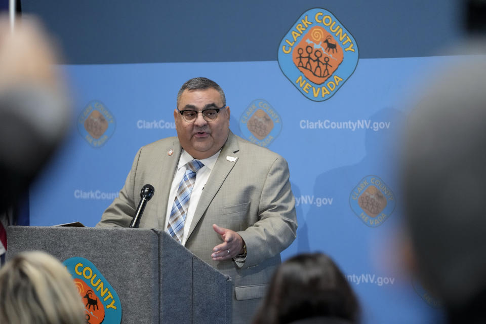 Clark County Registrar of Voters Joe Gloria speaks at a news conference at the Clark County Election Department, Thursday, Nov. 10, 2022, in Las Vegas. (AP Photo/Gregory Bull)