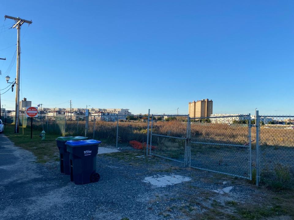 The fenced-off land where a developer wants to build condominiums, stores, single-family houses and a hotel at the northern end of Ocean Grove. Nov. 14, 2023