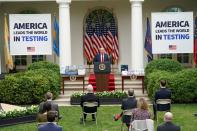 U.S. President Donald Trump holds press briefing on the coronavirus response at the White House in Washington