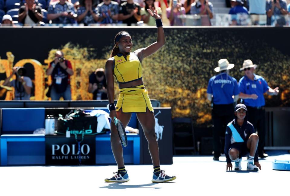 Gauff dances after outlasting Kostyuk in three hours in the quarter-finals (Getty)