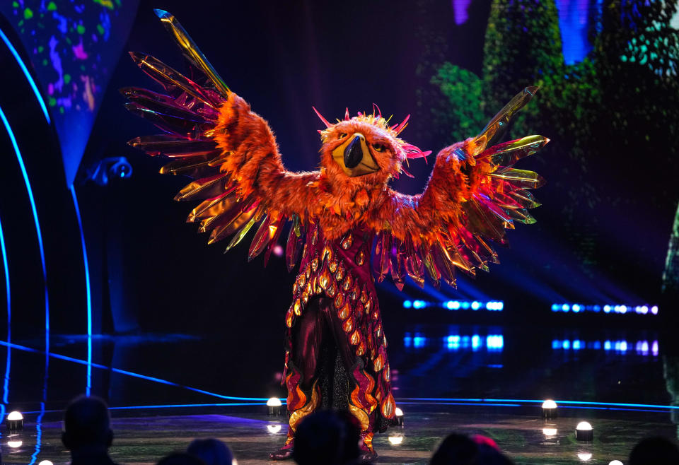 Phoenix performing on stage as he raises his wings