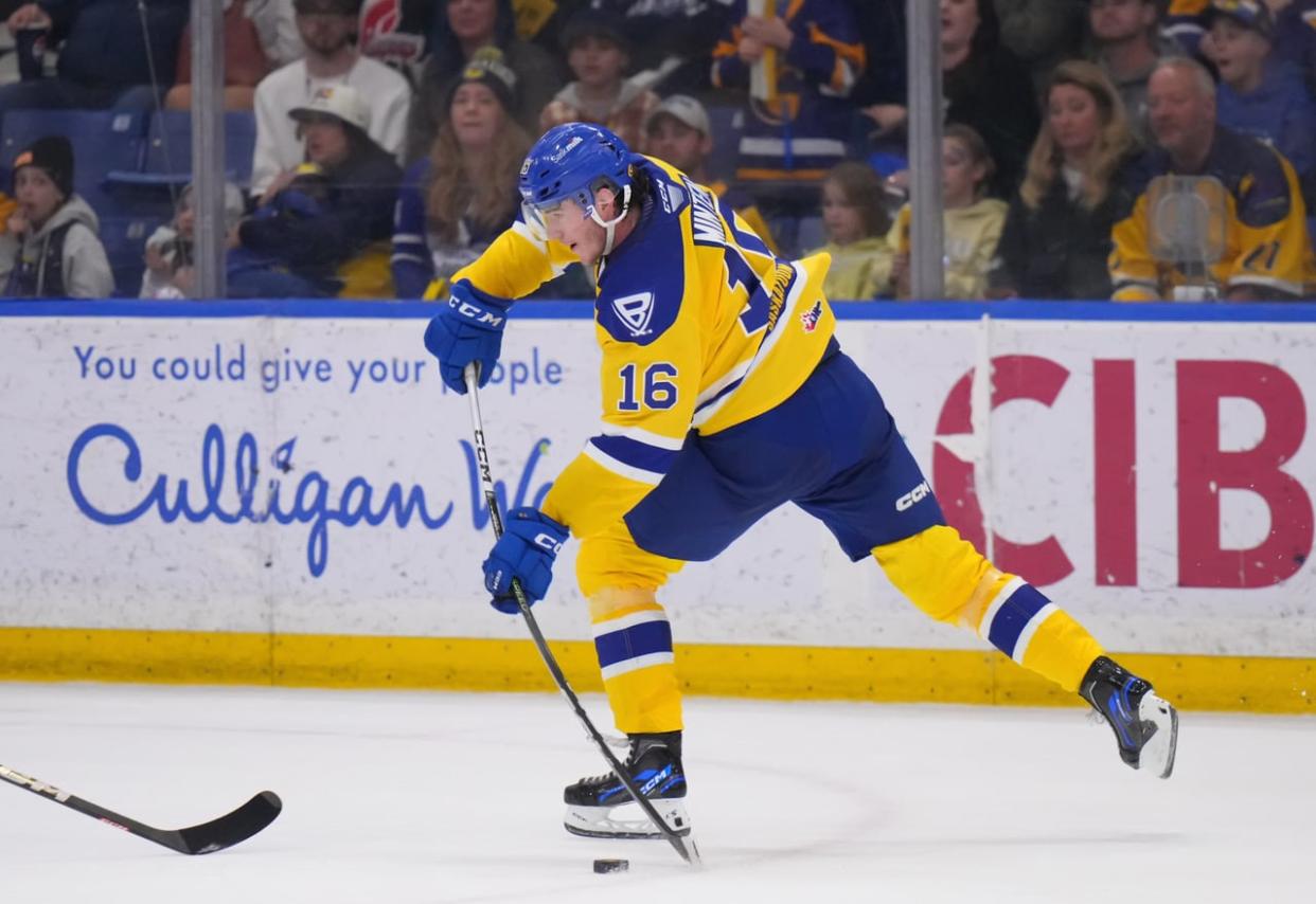 Saskatoon Blades forward Fraser Minten says with every game in the WHL Eastern Conference finals, the intensity level ratchets up. (Steve Hiscock/Saskatoon Blades - image credit)