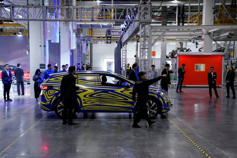 FILE PHOTO: A Volkswagen electric ID car is seen during a construction completion event of SAIC Volkswagen MEB electric vehicle plant in Shanghai