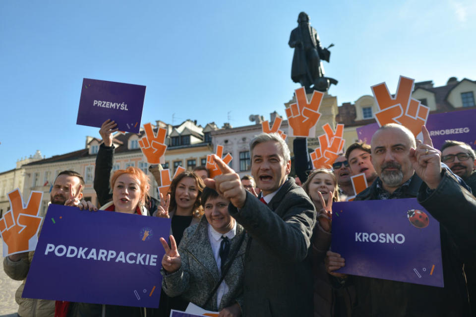 Robert Biedron, a Polish politician, at a press conference on March 3, 2019 in Rzeszow, Podkarpackie Province, Poland. | Artur Widak/NurPhoto — Getty Images