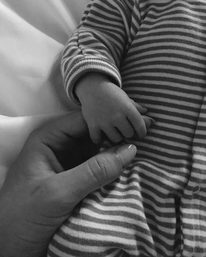 Welcome to the world, Jack Oscar Statham! Rosie Huntington-Whiteley is now a proud mom and couldn't help but gush over her newborn son Jack's arrival into the world on June 24, 2017. The model-turned-actress shared this sweet photo of Jack clutching her finger to Instagram on June 28,2017 with the caption "Our little man arrived! Jack Oscar Statham 8.8lbs on Saturday June 24th." Huntington-Whiteley got engaged to her longtime boyfriend, actor Jason Statham, in 2016.