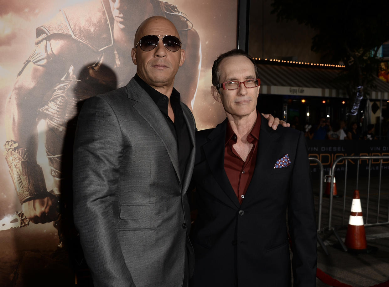 WESTWOOD, CA - AUGUST 28:  Actor Vin Diesel and writer/director David Twohy attend the premiere of Universal Pictures' 