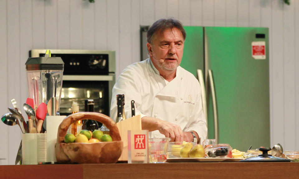 BIRMINGHAM, UNITED KINGDOM - NOVEMBER 30: Raymond Blanc at BBC Good Food Show Winter 2013 held at the NEC on November 30, 2017 in Birmingham, England.  PHOTOGRAPH BY Graham Stone / Barcroft Images (Photo credit should read Graham Stone / Barcroft Media via Getty Images)