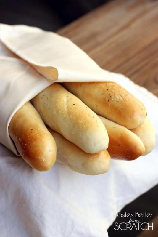 Tastes Better from Scratch<p>Even the famous Olive Garden Breadsticks can be prepared in your kitchen! </p><p><strong>Get the recipe: <a href="https://tastesbetterfromscratch.com/homemade-olive-garden-breadsticks/" rel="sponsored" target="_blank" data-ylk="slk:Copycat Olive Garden Homemade Breadsticks;elm:context_link;itc:0;sec:content-canvas" class="link ">Copycat Olive Garden Homemade Breadsticks</a></strong></p>