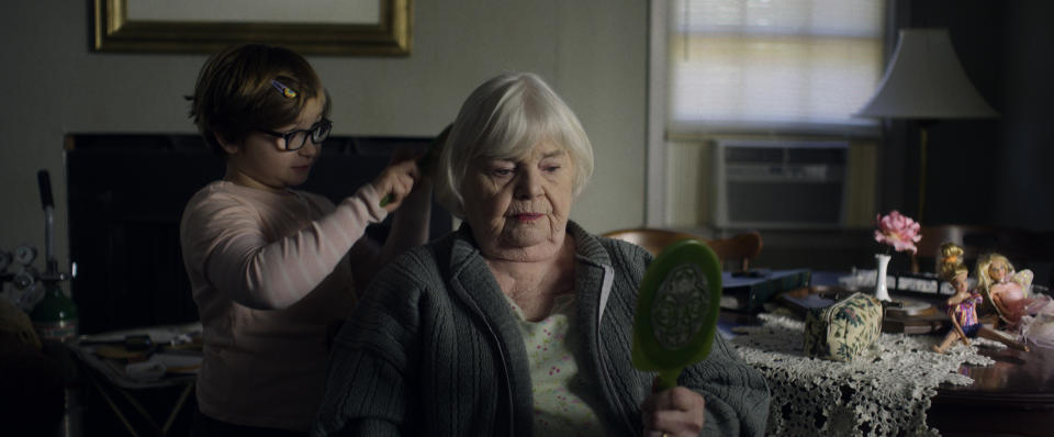 This image released by Apple shows Ryder Allen, left, and June Squibb in a scene from “Palmer.” (Apple via AP)