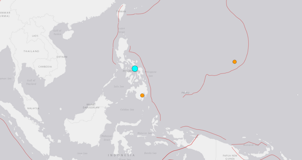 菲律賓中部16日發生規模6.1地震。(圖：USGS)