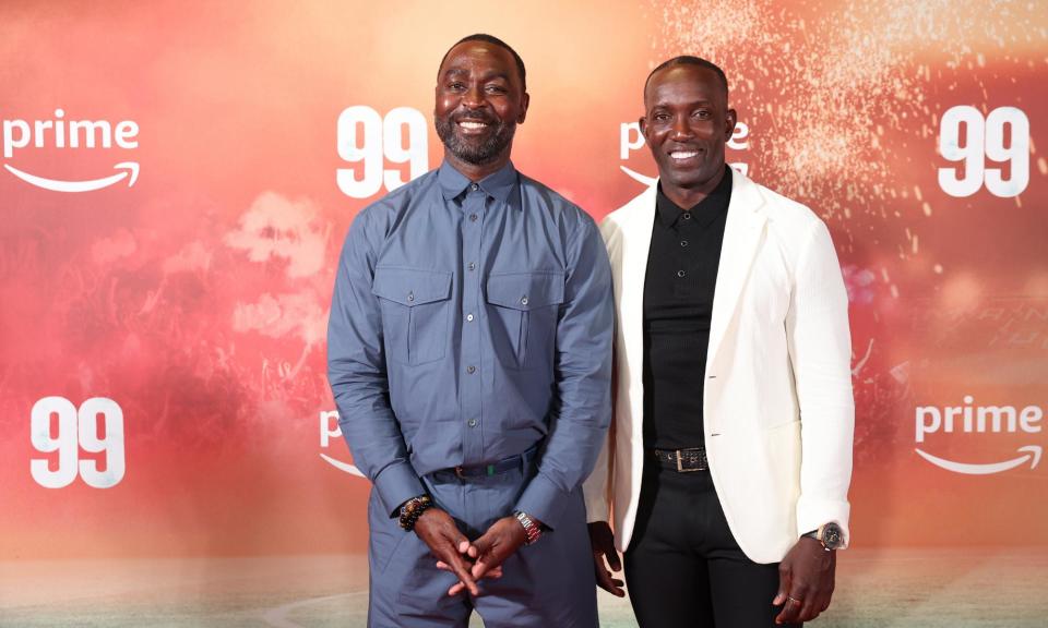 <span>Andrew Cole and Dwight Yorke (right) arrive for the premiere of the documentary series 99. Cole says ‘you scratch your head’ about the club’s current plight.</span><span>Photograph: Adam Vaughan/EPA</span>