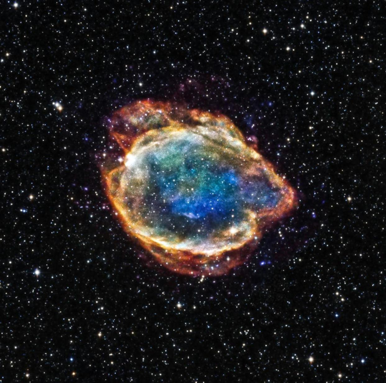 The remains of a Type Ia supernova – a kind of exploding star used to measure distances in the universe. <a href="https://www.nasa.gov/image-article/exploded-star-blooms-like-cosmic-flower/" rel="nofollow noopener" target="_blank" data-ylk="slk:NASA / CXC / U.Texas;elm:context_link;itc:0;sec:content-canvas" class="link ">NASA / CXC / U.Texas</a>, <a href="http://creativecommons.org/licenses/by/4.0/" rel="nofollow noopener" target="_blank" data-ylk="slk:CC BY;elm:context_link;itc:0;sec:content-canvas" class="link ">CC BY</a>