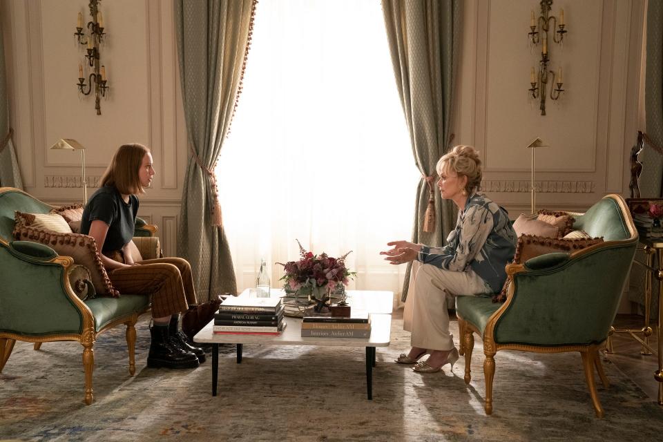 Ava (Hannah Einbinder, left) begrudgingly interviews to become a new assistant/writer for veteran comic Deborah (Jean Smart) in HBO Max's "Hacks."