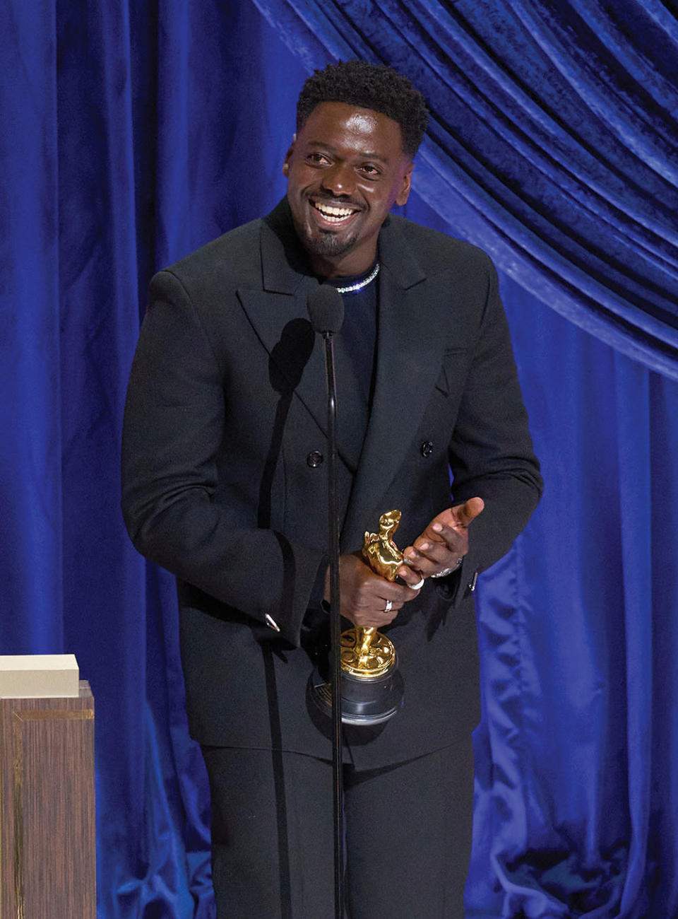 Kaluuya accepts the Academy Award for his supporting performance in Judas and the Black Messiah at the 2021 Oscars ceremony. - Credit: Todd Wawrychuk/A.M.P.A.S. via Getty Images