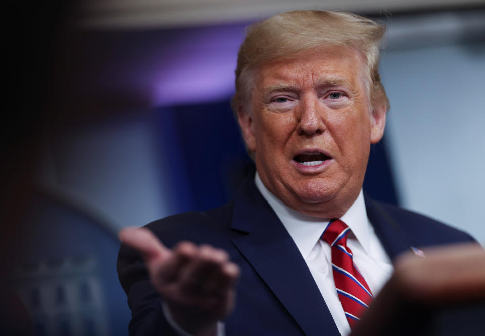 President Donald Trump addresses his administration's daily coronavirus task force briefing at the White House on Friday.&nbsp; (Photo: Jonathan Ernst / Reuters)