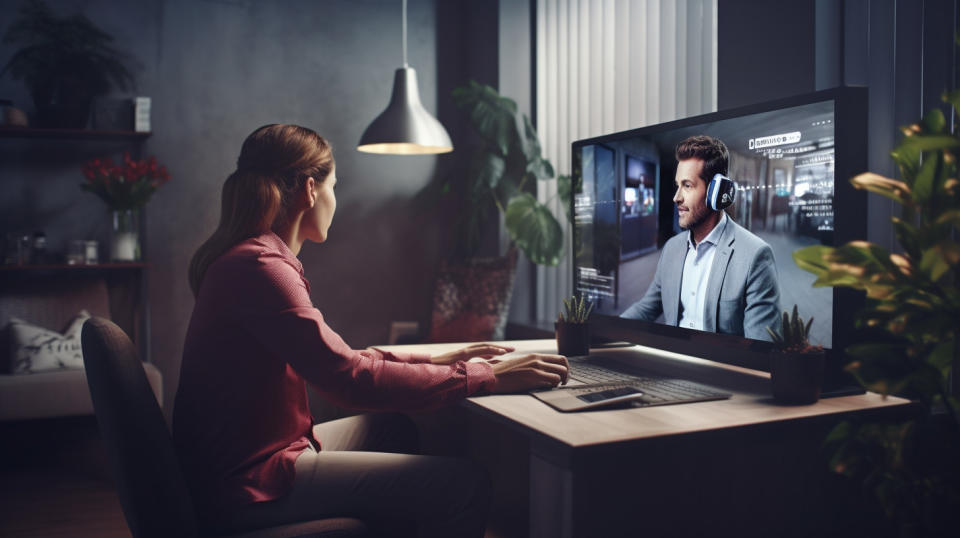 A psychotherapist conducting an assessment in a virtual video session.