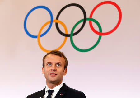 French President Emmanuel Macron attends a press conference during his visit at the future site of the sailing for the 2024 Summer Olympic Games in Marseille, France, September 21, 2017. REUTERS/Sebastien Nogier/Pool