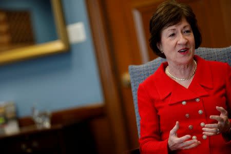 U.S. Senator Susan Collins (R-ME) speaks during an interview in her office on Capitol Hill in Washington, U.S., July 24, 2017. REUTERS/Aaron P. Bernstein