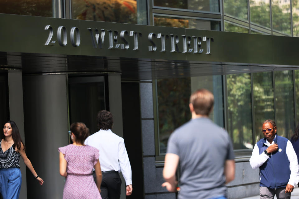 NEW YORK, NEW YORK - SEPTEMBER 13: People walk past the Goldman Sachs headquarters on September 13, 2022 in New York City. Goldman Sachs announced today a plan to cut several hundred jobs this month, making it the first Wall Street firm to take steps to cut down on expenses amid a drop in volume of deals after pausing layoffs for two years during the coronavirus (COVID-19) pandemic. (Photo by Michael M. Santiago/Getty Images)