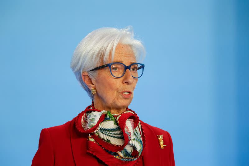 ECB President Lagarde speaks during a news conference following the ECB's monetary policy meeting in Frankfurt