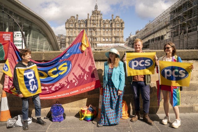 A picket line outside Edinburgh’s Waverley Station during the last strike