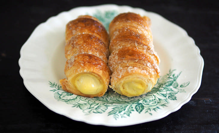 Strudel Bakery House's cream horns has a crunchier pastry studded with coarse sugar.