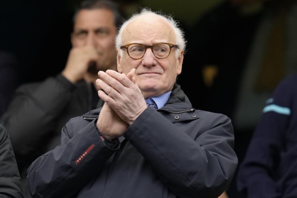 Chelsea chairman Bruce Buck attend the English Premier League soccer match between Chelsea and Newcastle United at Stamford Bridge stadium in London, Sunday, March 13, 2022. (AP Photo/Kirsty Wigglesworth)