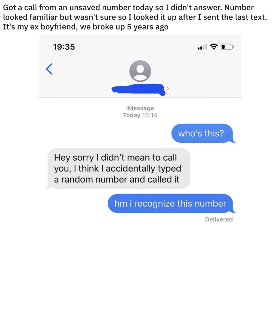 ex tries to say that they typed in a random number to call and it happened to be them