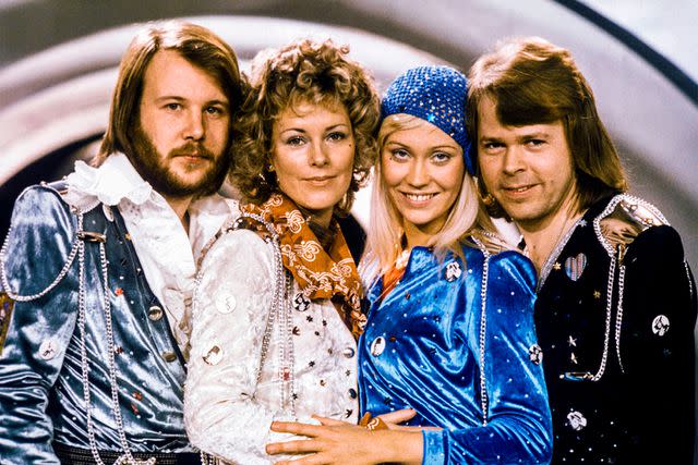 <p>OLLE LINDEBORG/AFP via Getty</p> ABBA in Stockholm in 1974