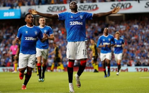 Sheyi Ojo celebrates scoring their second goal with Alfredo Morelos and team mates - Credit: Reuters