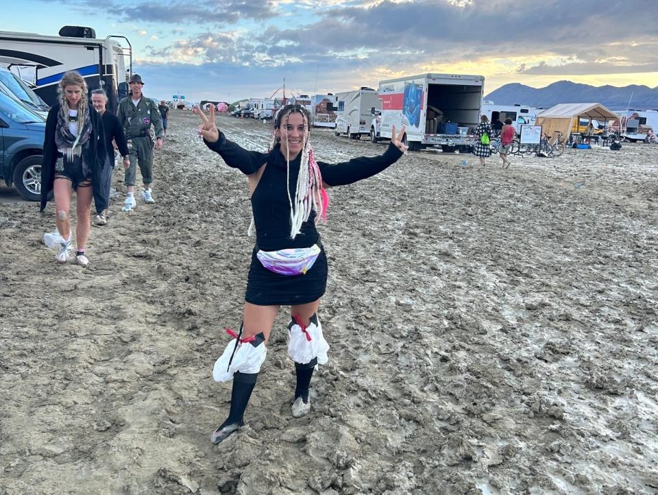 Anneta during storm at Burning Man