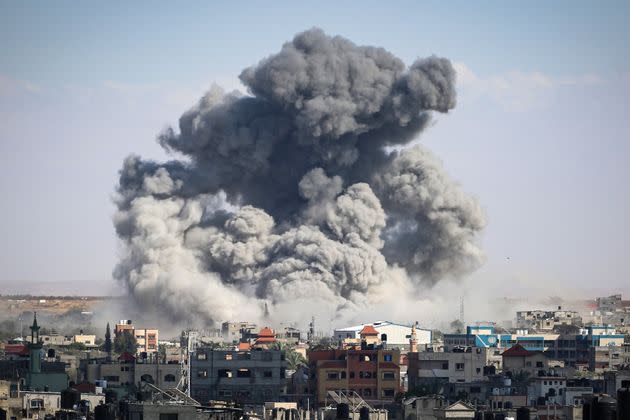 Smoke billows after Israeli forces bombard Rafah on Monday. 