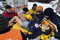 <p>Rescue workers and medics carry 8-year-old boy Arda Gul from the debris of a collapsed building in Elbistan, Kahramanmaras, in southern Turkey, Tuesday, Feb. 7, 2023. Arda's parents and grandmother were found dead. Rescuers raced Tuesday to rescue survivors from the rubble of thousands of buildings brought down by a 7.8 magnitude earthquake and multiple aftershocks that struck eastern Turkey and neighboring Syria. (Ismail Coskun/IHA via AP)</p> 