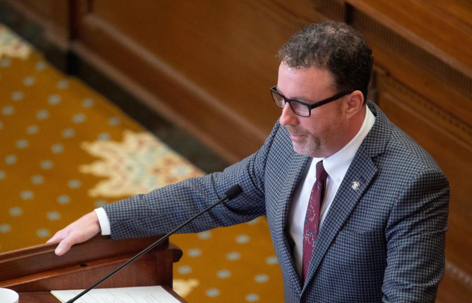 Sen. David Parker, R-Olive Branch, addresses Senate members regarding a bill he authored to set up a nonprofit regional water utility authority for the Jackson water system at the Mississippi State Capitol in Jackson on Feb. 7, 2023. The bill was passed in the Senate in 2023 and 2024, but it failed as it reached the House. It is just one of several bills that state lawmakers have considered over the last eight years to as city leaders said  would 