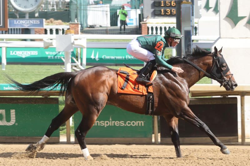 Bango, shown winning the 2023 St. Matthews Stakes, seeks a record 12th win at Churchill Downs in Saturday's Kelly's Landing Stakes. Photo courtesy of Churchill Downs