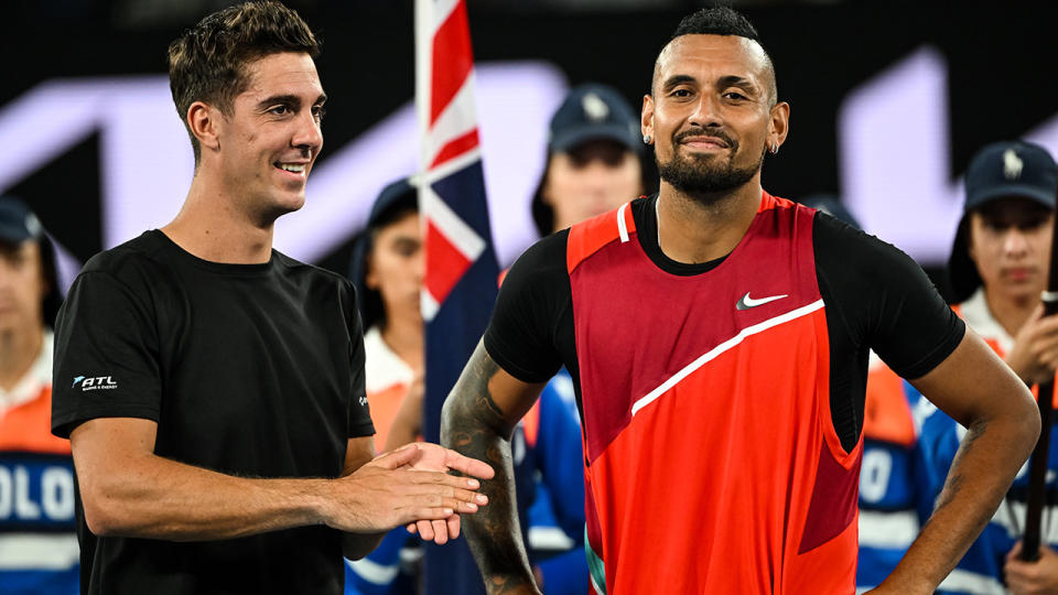 Nick Kyrgios and Thanasi Kokkinakis could be up for a doubles reunion at Wimbledon later this year, where the pair once won a junior title together. (Photo by TPN/Getty Images)