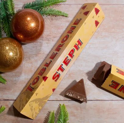 Pick up a personalised bar of his favourite festive chocolate