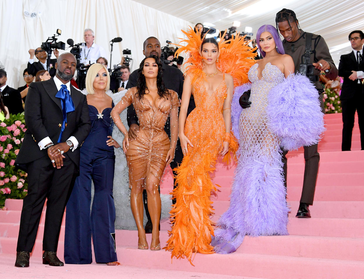 Corey Gamble, Kris Jenner, Kanye West, Kim Kardashian West, Kendall Jenner, Kylie Jenner and Travis Scott attend The 2019 Met Gala Celebrating Camp: Notes on Fashion at Metropolitan Museum of Art on May 06, 2019 in New York City.  / Credit: Photo by Dia Dipasupil/FilmMagic